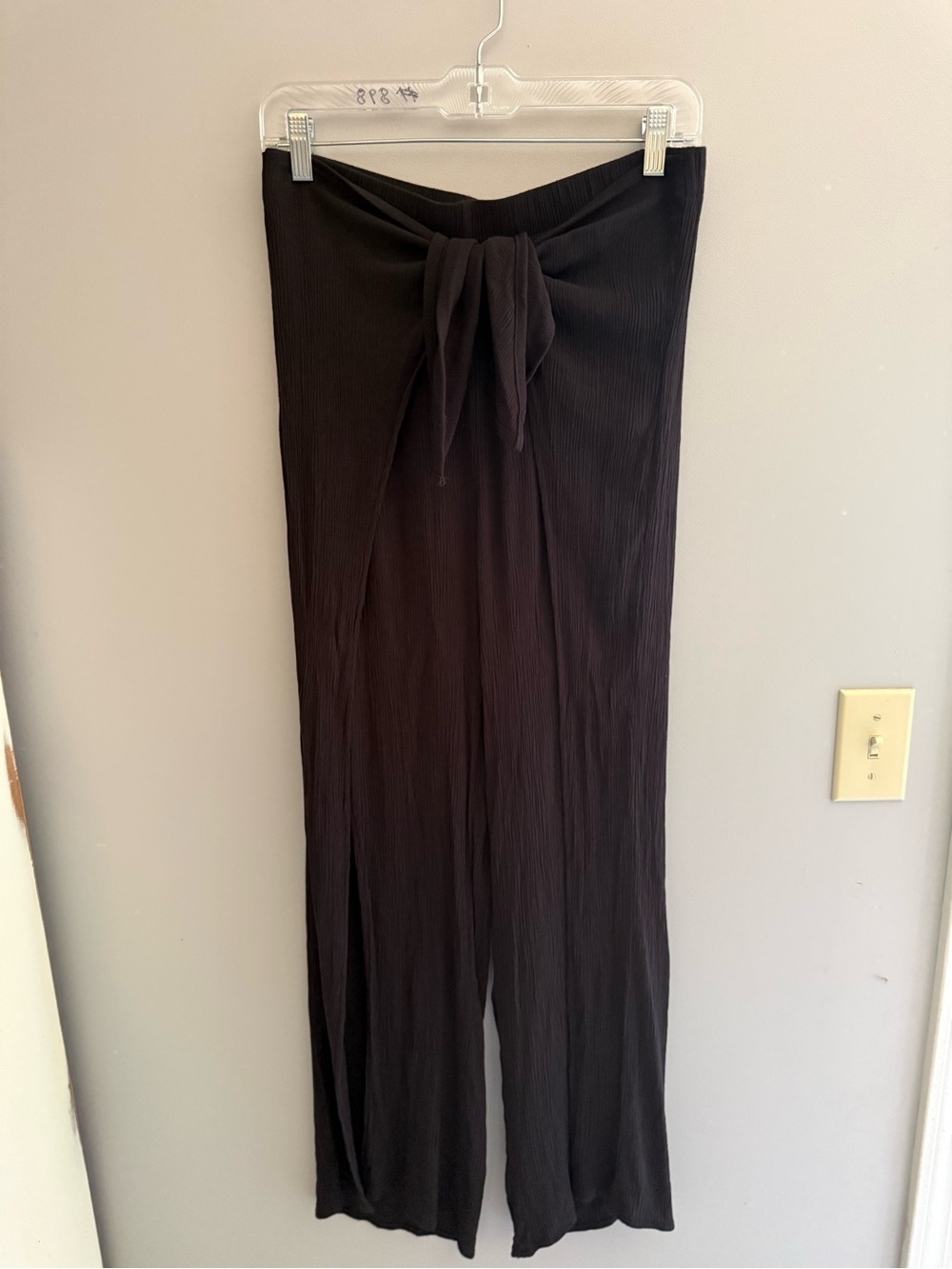 Kona Sol Women’s Black Gauze Side Slit Twist Knot Swimsuit Cover Beach Pants SZM